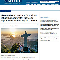 El mercado transaccional de Amrica Latina moviliza un 29% menos de capital hasta octubre, segn TTR Data